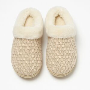 Dearfoams Knit Memory Foam Slippers Womens 7/8 Cream Indoor Outdoor NWT